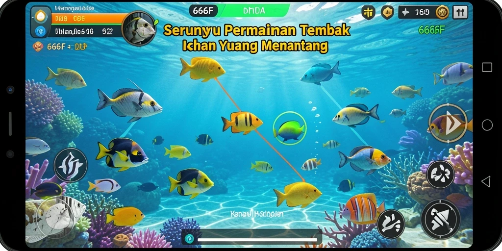 Screenshot gameplay menentang ikan di 666F yang seru.