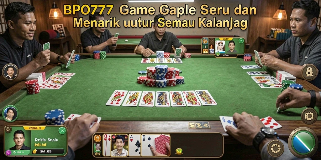 Tampilan antarmuka BPO777 yang menarik saat bermain Gaple.