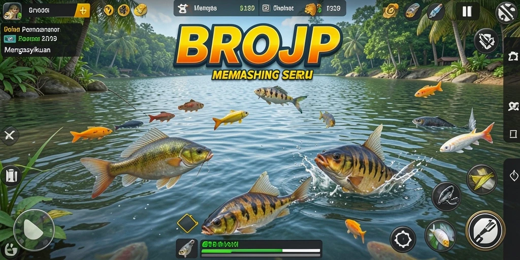 Tampilan gameplay BROJP yang menampilkan pengalaman memancing yang seru.