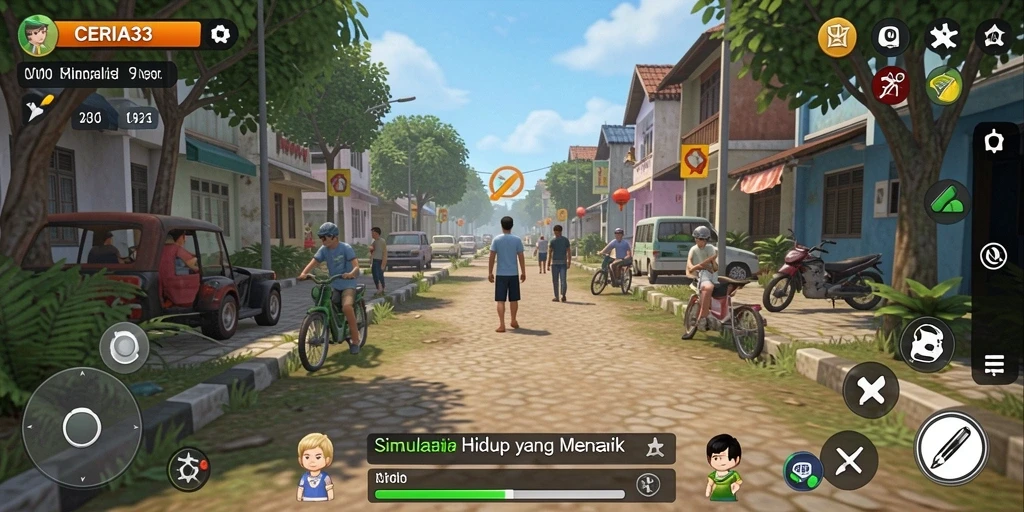 Tangkapan layar utama CERIA33 menunjukkan gameplay seru dari simulasi kehidupan.