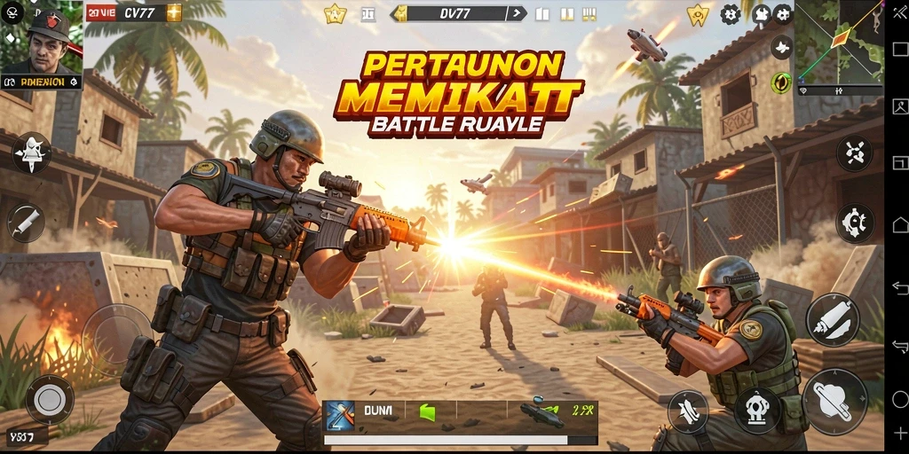 Tampilan gameplay CV777 yang menegangkan saat bertarung di Battle Royale.
