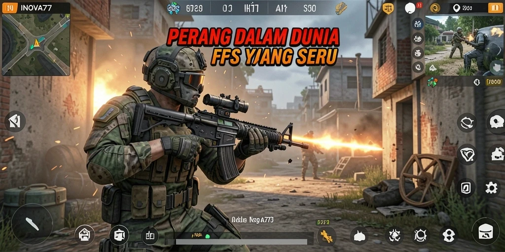 Gameplay seru dalam INOVA77 dengan aksi tembak-menembak yang intens.