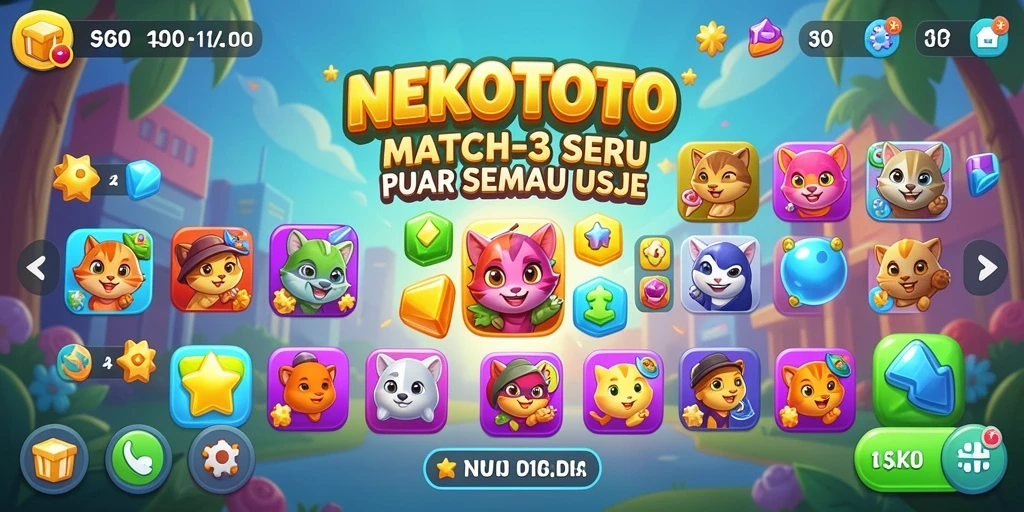 Screenshot gameplay NEKOTOTO menampilkan momen mencocokkan warna dan bentuk.