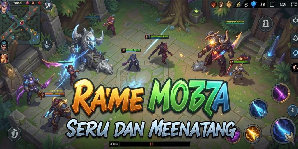 Tampilan gameplay RR777 dengan aksi pertarungan MOBA yang intens.