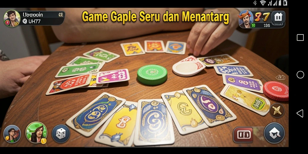 Tampilan gameplay UH77 yang seru dalam permainan Gaple.