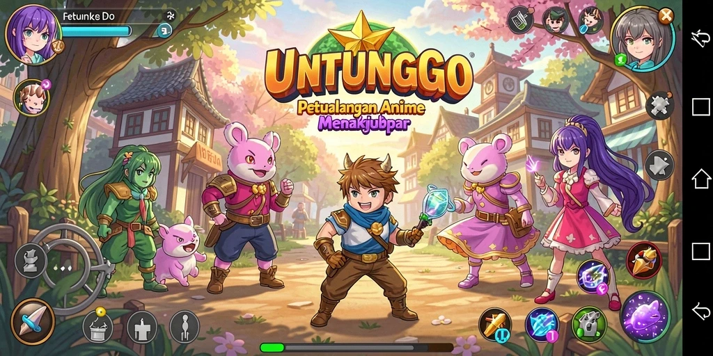 Tampilan gameplay UNTUNGGO yang mendebarkan dengan karakter anime yang keren.