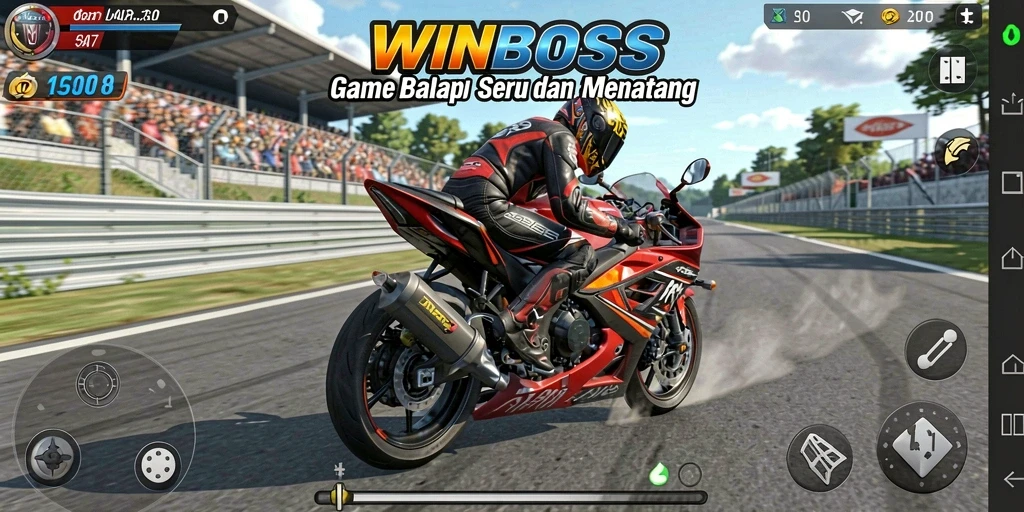 Tampilan menegangkan dari gameplay WINBOSS saat balapan motor.