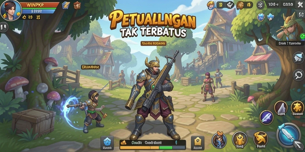 Tangkapan layar gameplay WINPKR menunjukkan petualangan di dunia terbuka.